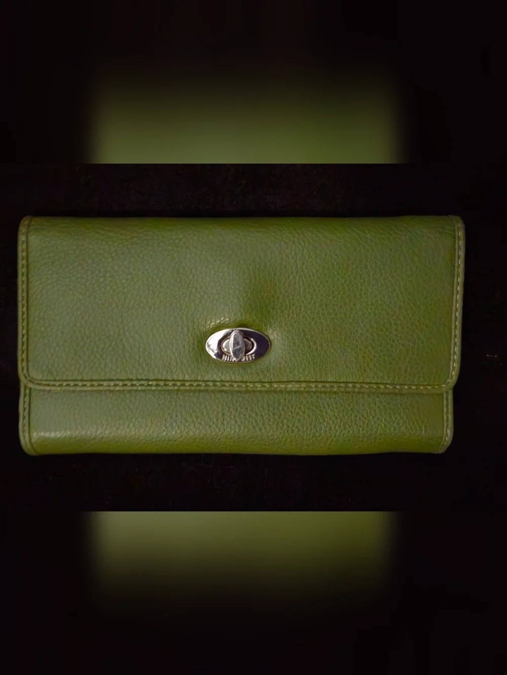 Nine West Olive Green Faux Leather Wallet with Silver Turn-Lock